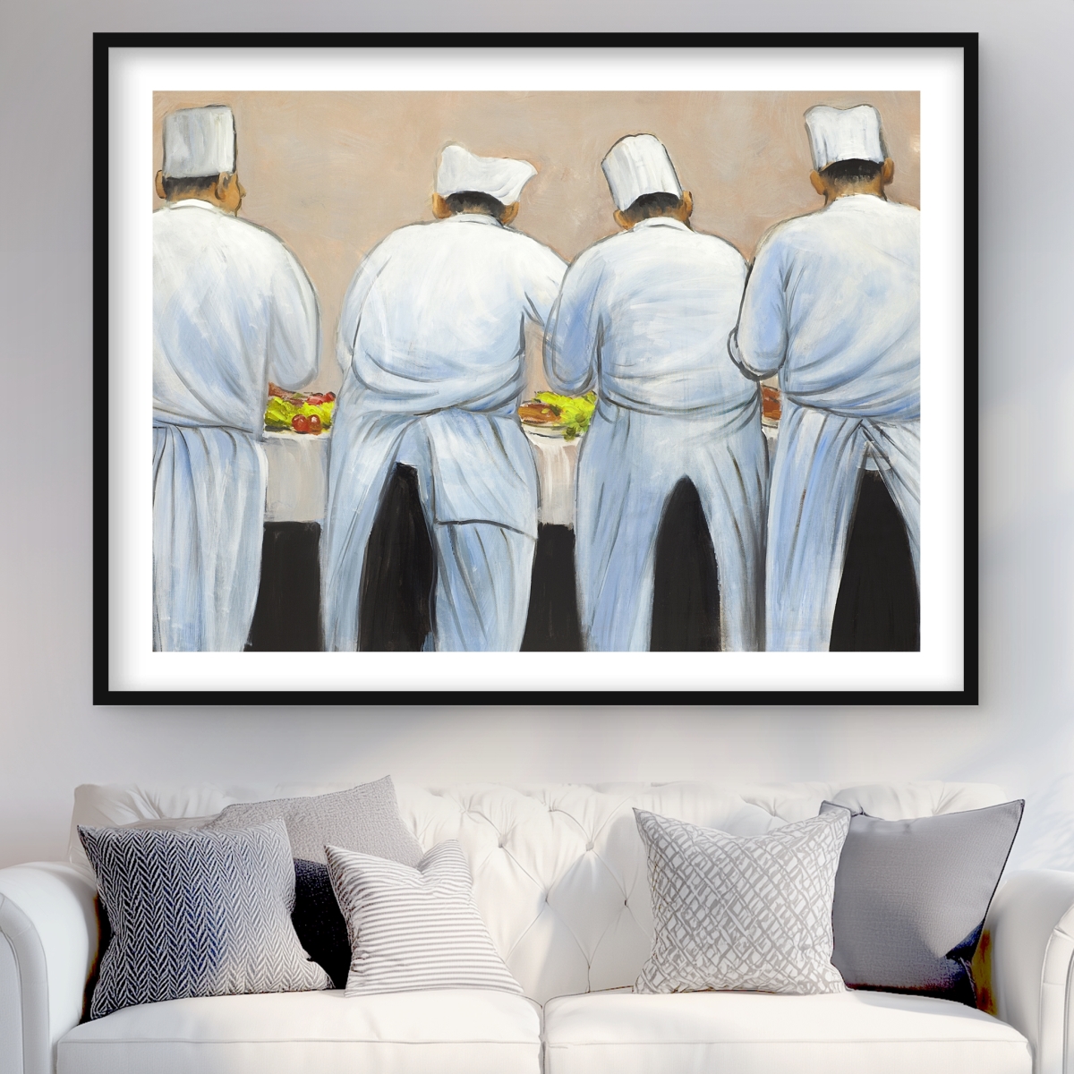 C1FM3648A9SVTP 36 x 48 in. Cooks Chefs Working Together - Framed Matted Print Kitchen Art