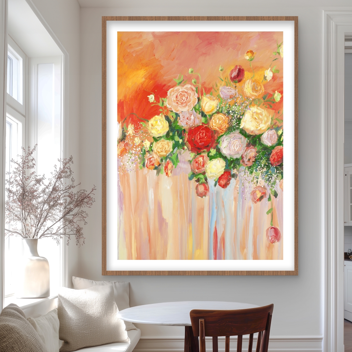 C1FM3648FQ8TMM 36 x 48 in. Bouquet of Multicolor Abstract Flowers - Red Framed Print