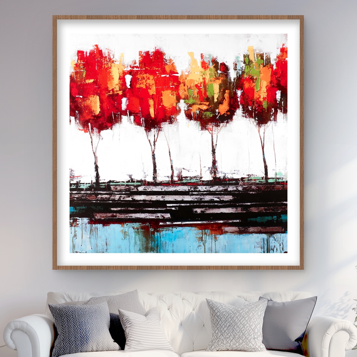 C1FM4848VBA814 48 x 48 in. Abstract Industrial Style Trees - Framed Matted Print Decor
