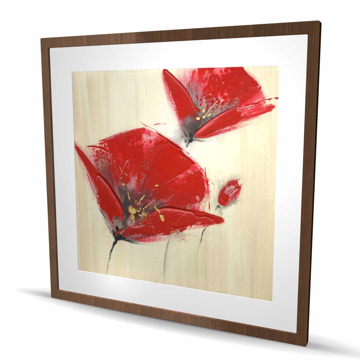 C1FM3636F1IWC5 36 x 36 in. Three Red Flowers with Texture - Botanical Framed Print