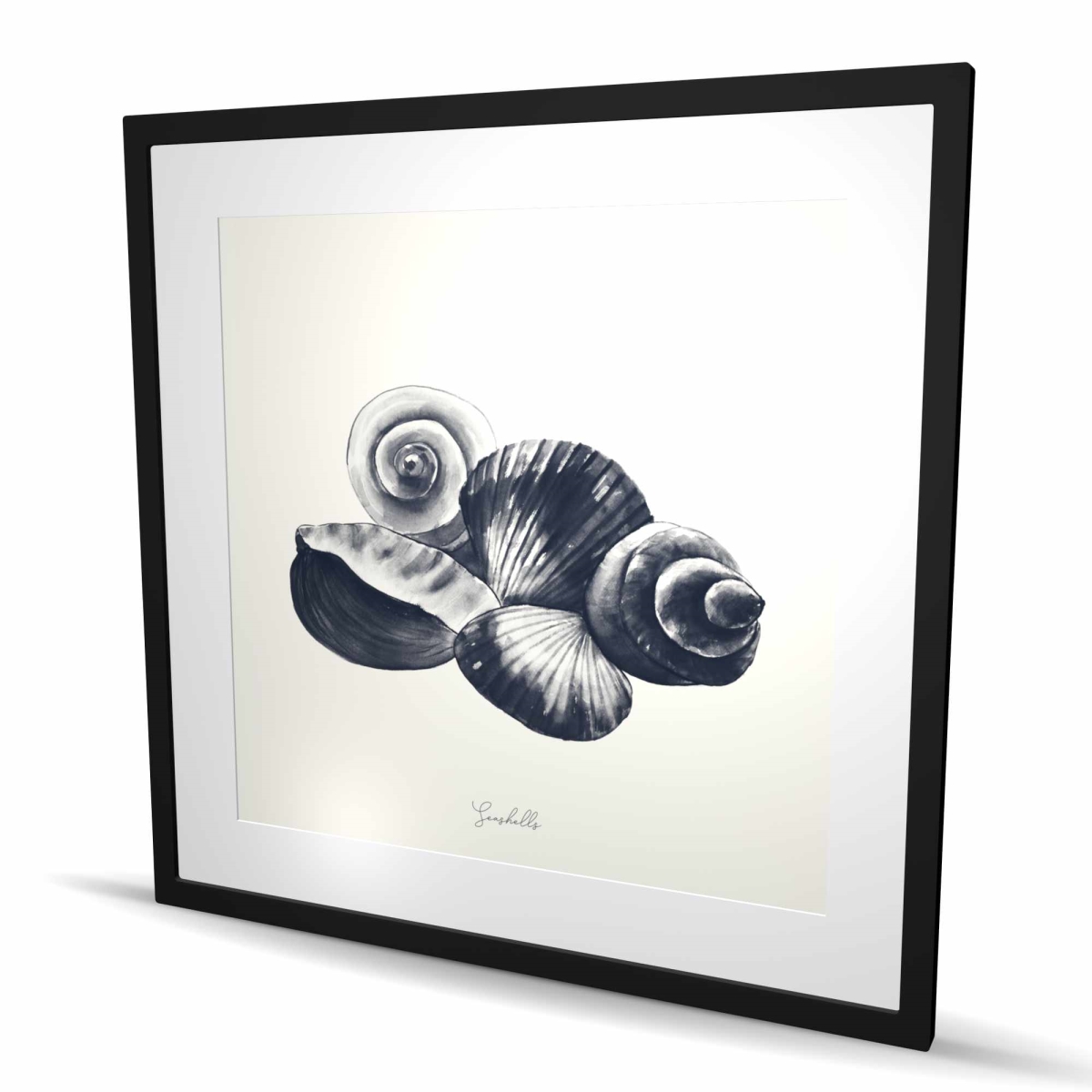 C1FM3636OFKBEB 36 x 36 in. Blue Seaside Shells - Beige Coastal Framed Matted Print