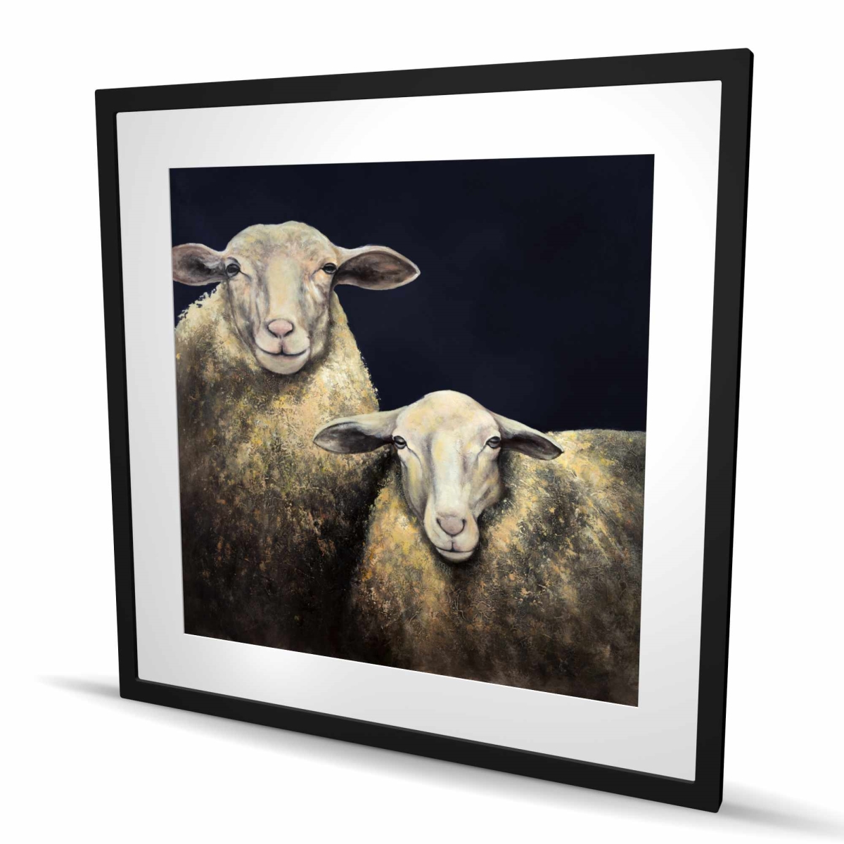 C1FM3636PGEOK6 36 x 36 in. Two Sheep Blue Background - Beige Framed Matted Print Decor