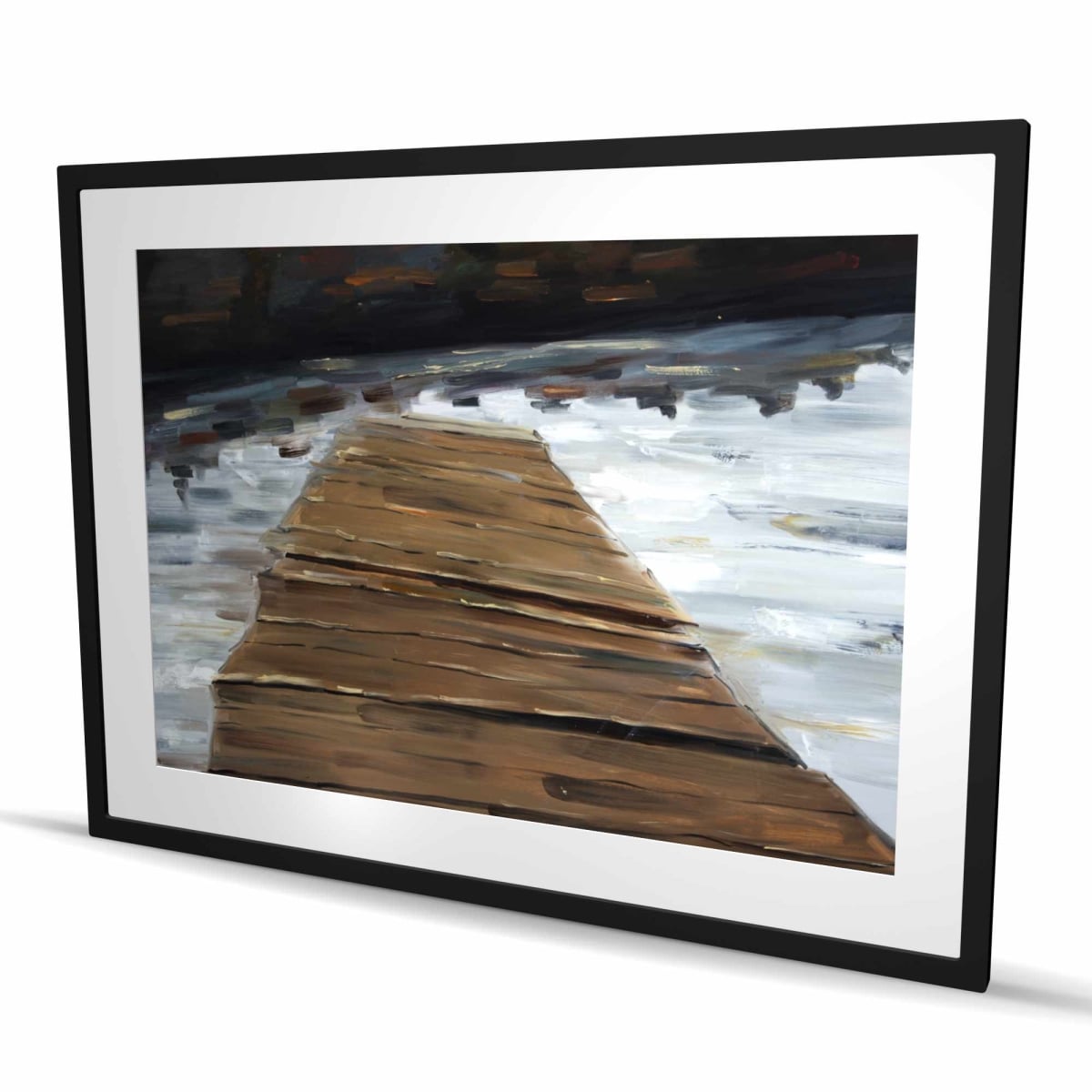 C1FM36484J1V2C 36 x 48 in. Dock & Lake - White Trees Framed Matted Print for Decor