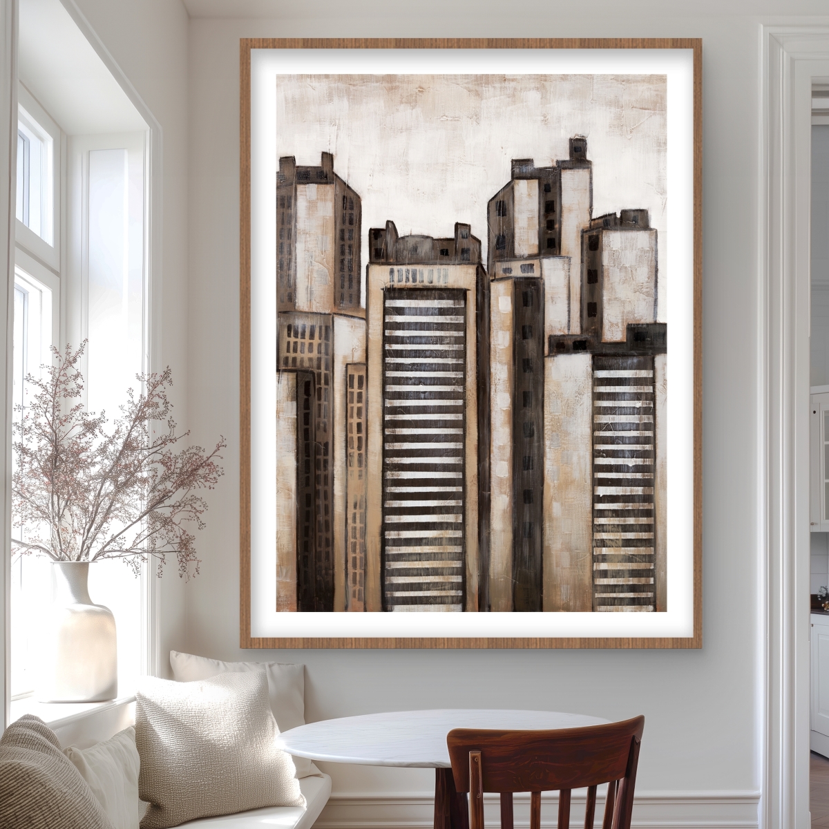 C1FM3648QFPC92 36 x 48 in. Striped Skyscrapers - Modern Framed Matted Print for Decor