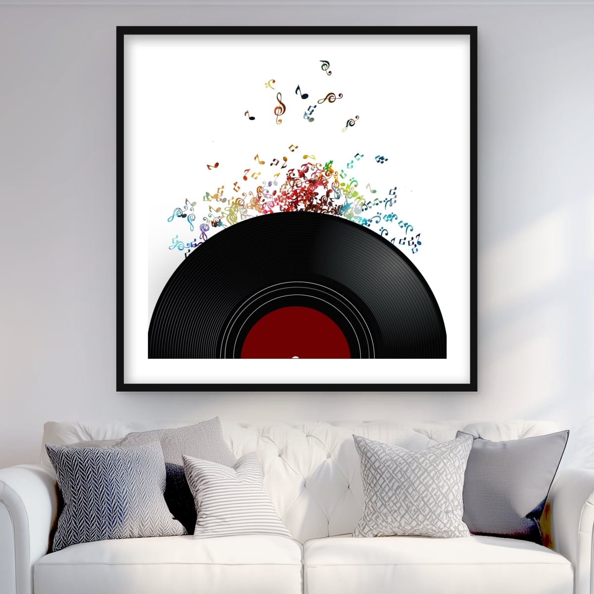 C1FM3636J1S6I9 36 x 36 in. Notes Escaping From A Vinyl Record - Framed Musical Print