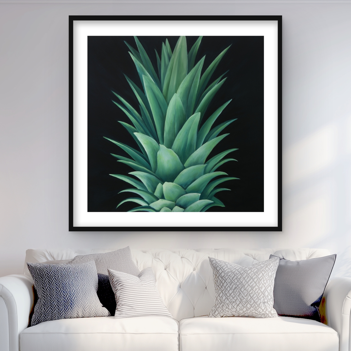 C1FM3636J3RV7A 36 x 36 in. Pineapple Leaves - Kitchen Green Framed Matted Print Decor