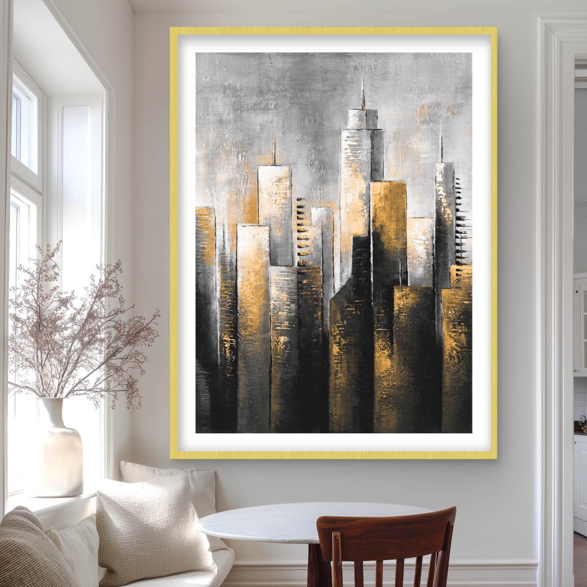 C1FM3648YOEWEQ 36 x 48 in. Abstract Skyline - Framed Matted Print for Home Decor