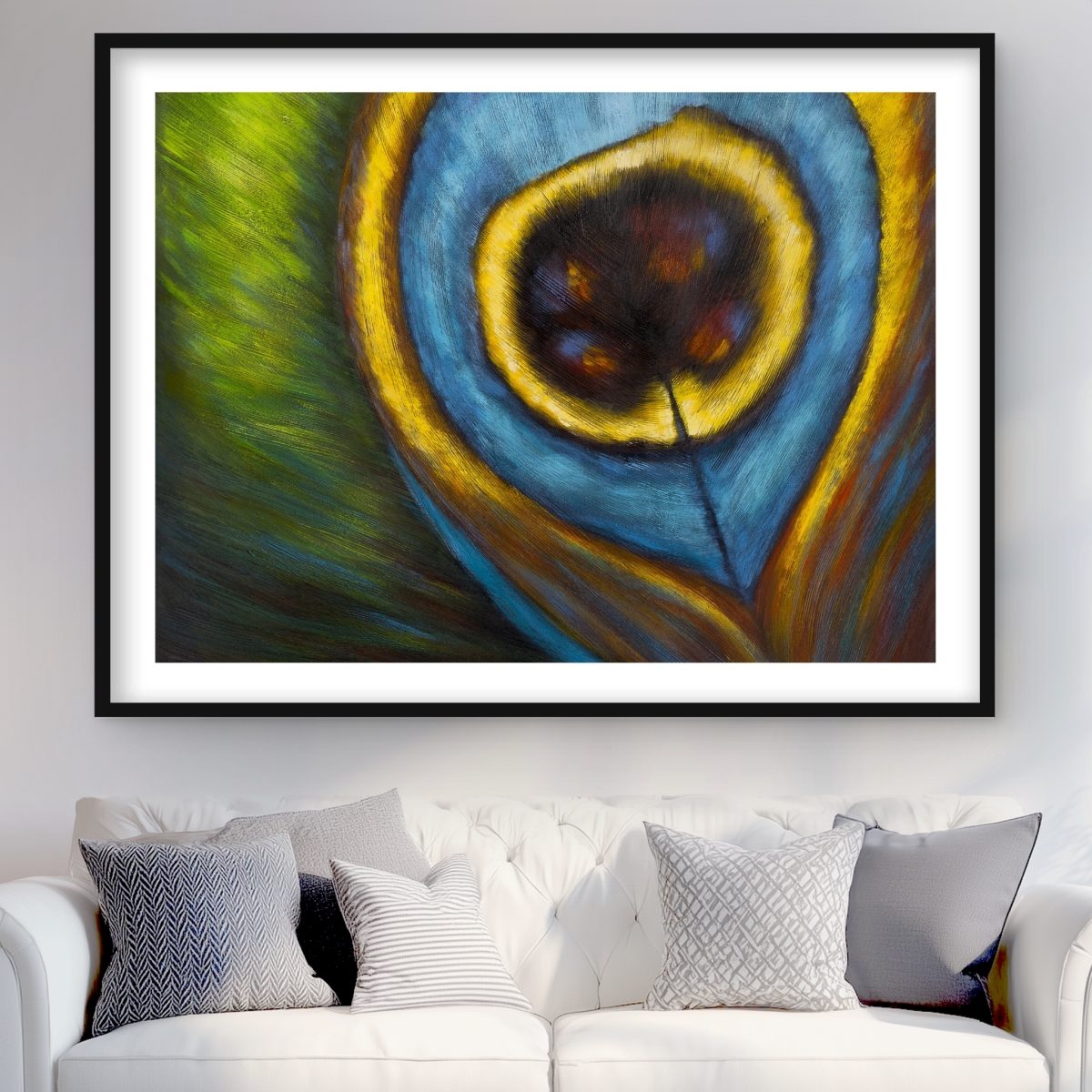 C1FM364853VBGN 36 x 48 in. Peacock Feather Closeup - Framed Matted Print for Home Decor