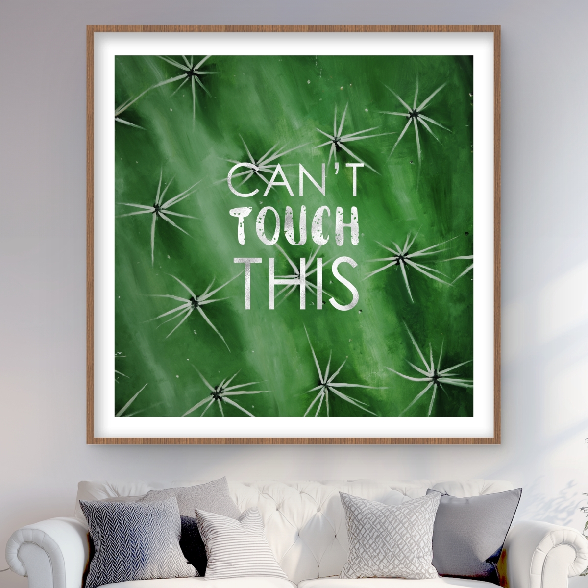 C1FM48480FZX54 48 x 48 in. Cannot Touch This - Livingroom Green Framed Matted Print