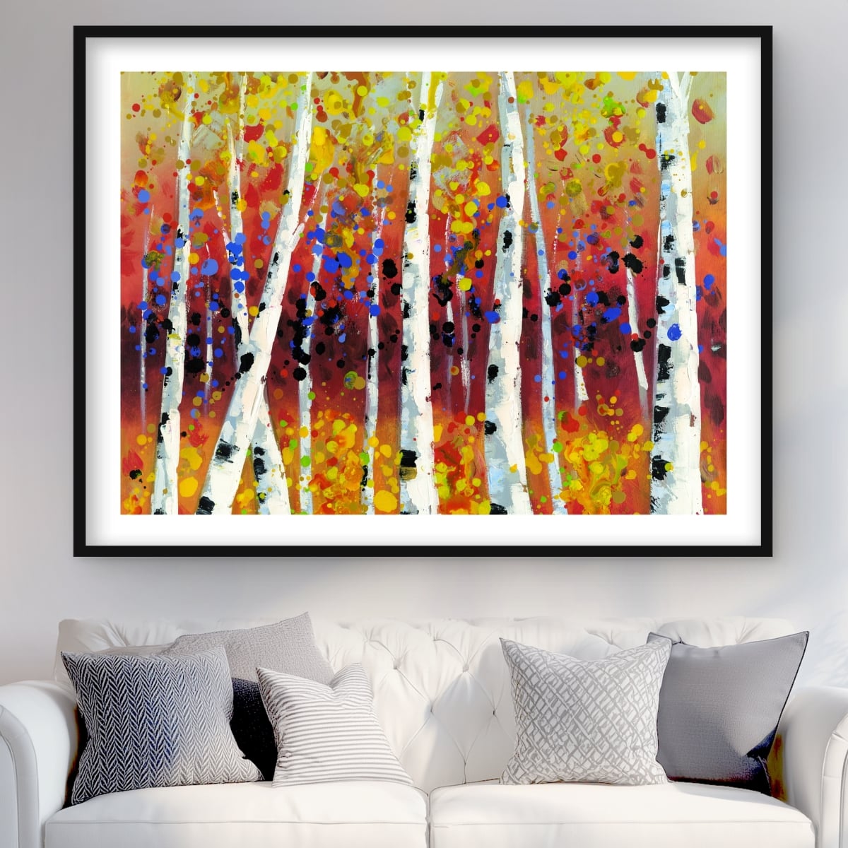 C1FM3648ZKLI3W 36 x 48 in. Colored Birches - Trees Seasons Framed Matted Print Decor