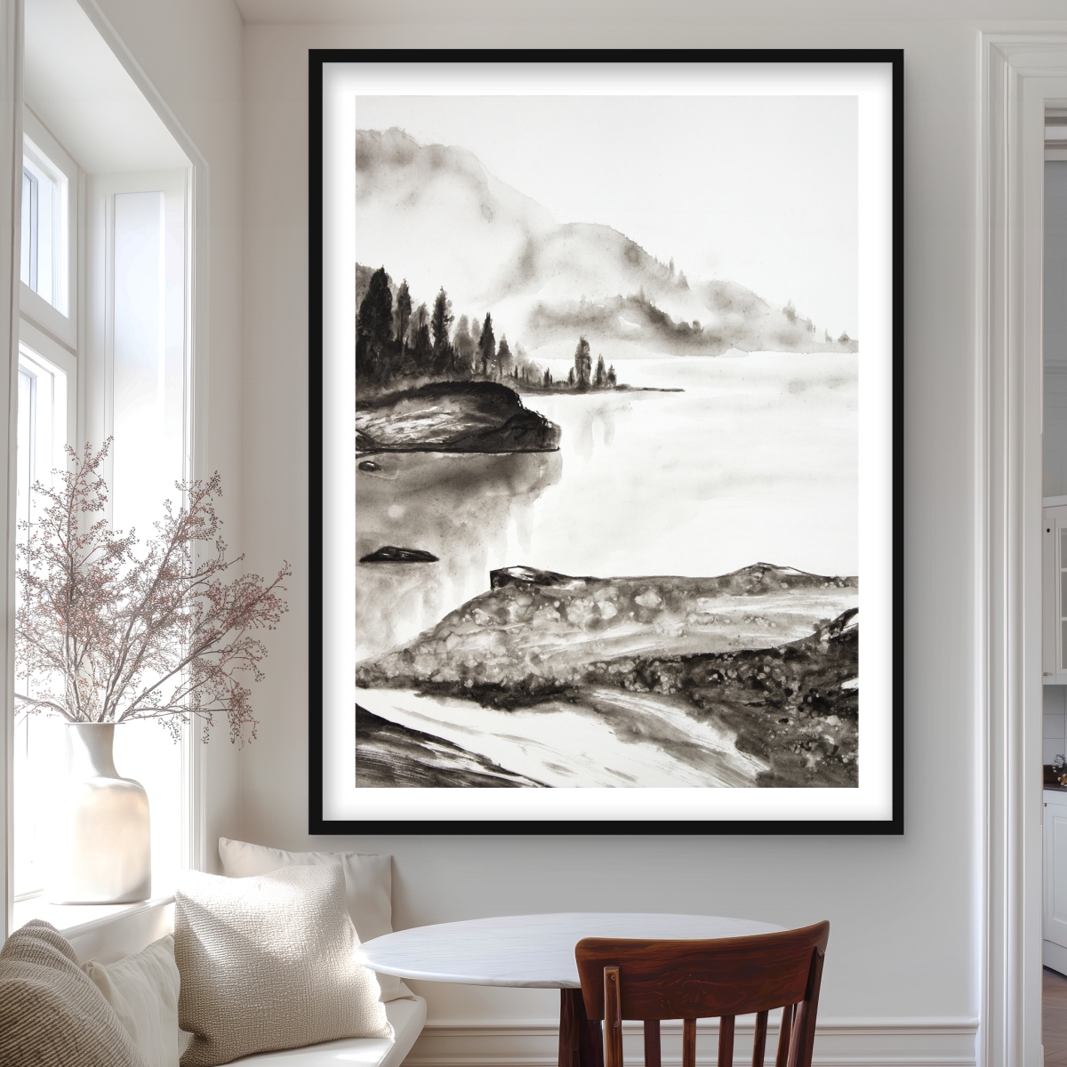 C1FM3648ZMNT7P 36 x 48 in. Peaceful Landscape - White Trees Framed Matted Print Decor