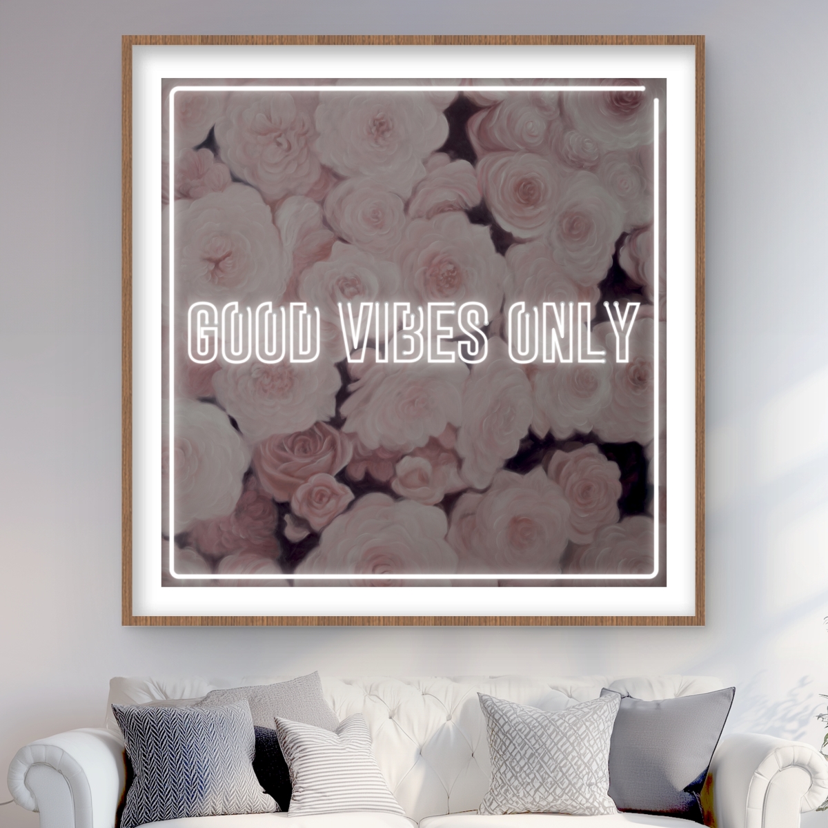 C1FM4848RAX77A 48 x 48 in. Good Vibes Only - Roses Framed Matted Print for Home Decor