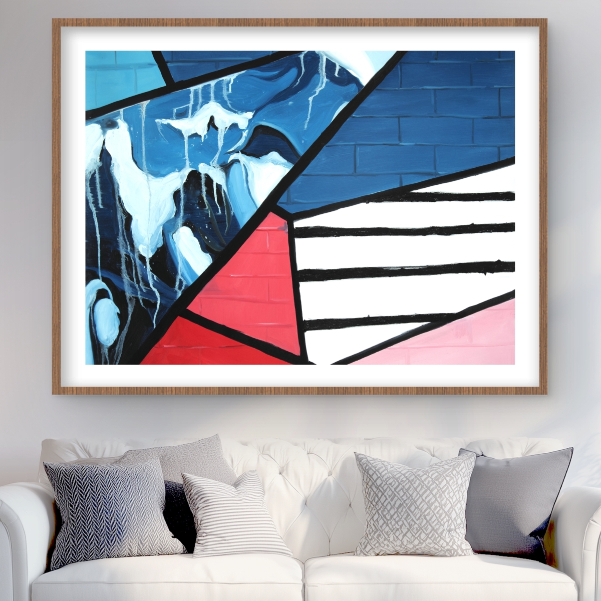 C1FM36487DQ0T6 36 x 48 in. Diagonal Unity - Classic Blue Bedroom Framed Matted Print