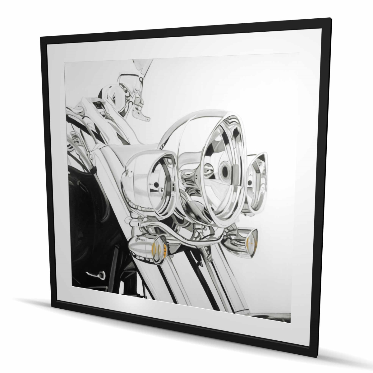 C1FM4848R7DXCW 48 x 48 in. Motorcycle Light - Transportation White Framed Matted Print