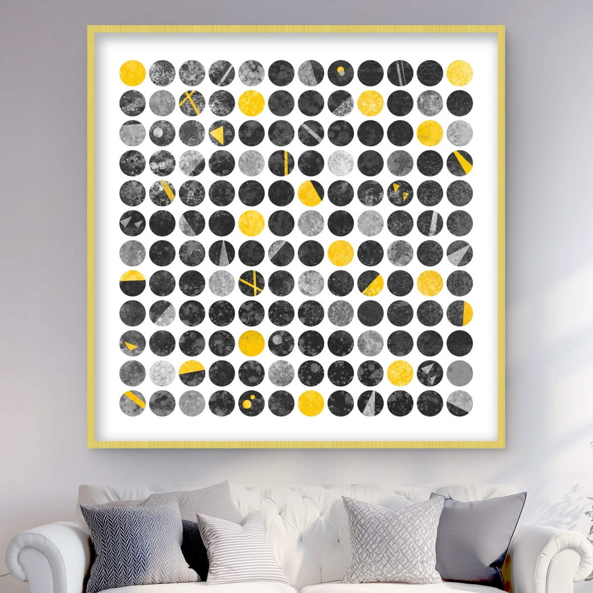 C1FM4848SFB6J6 48 x 48 in. Abstract Grunge Circles - Industrial Pattern Framed Print