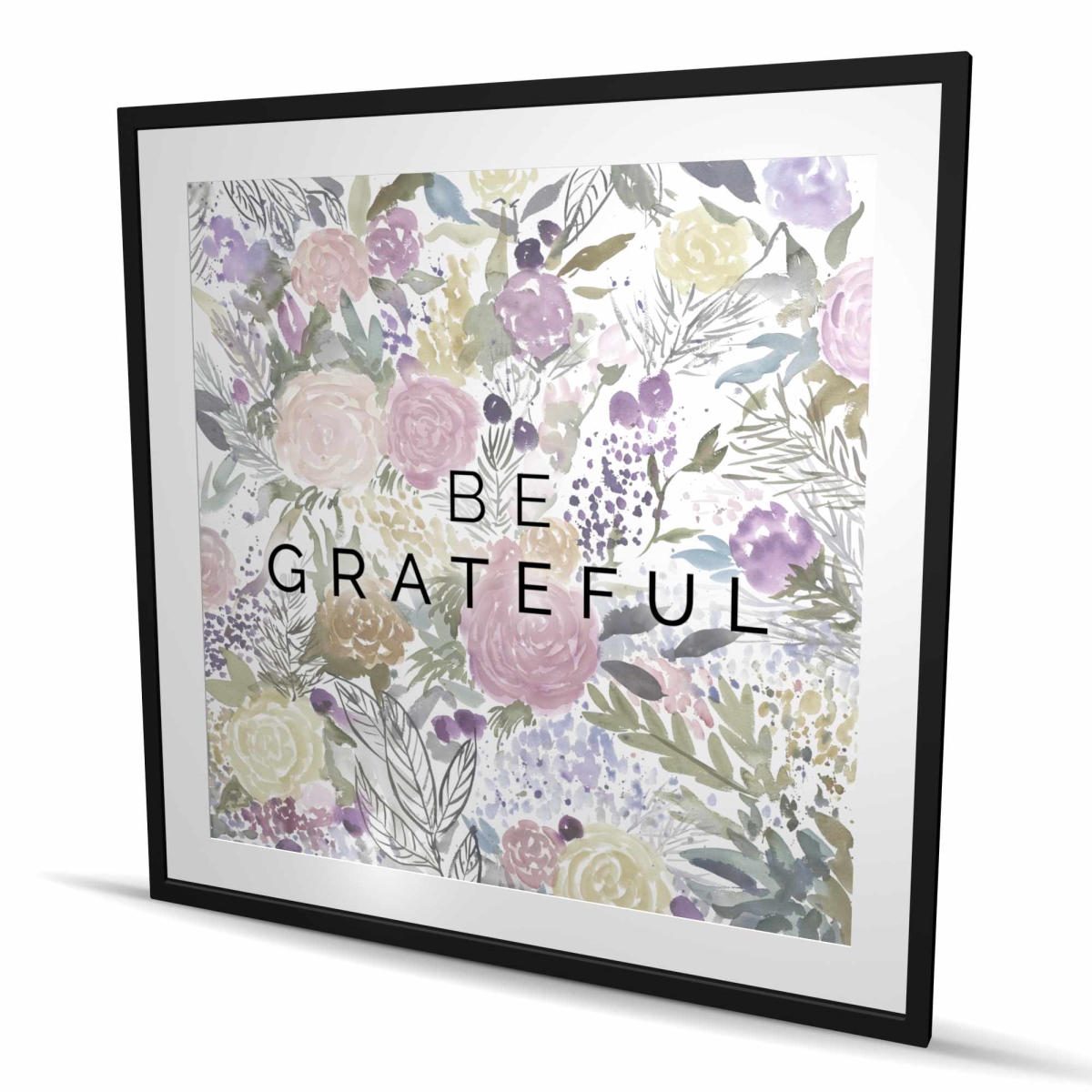 C1FM4848S00FZ4 48 x 48 in. Be Grateful - Pink Framed Matted Print for Bedroom Decor