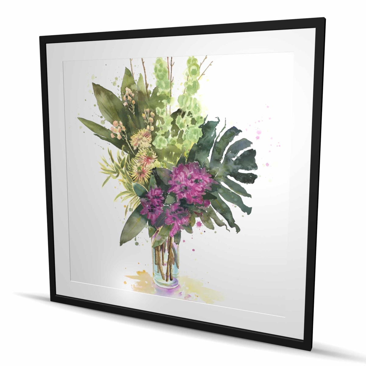 C1FM4848S1TCFH 48 x 48 in. Tropical Flower Assemblage - Framed Bedroom Botanical Print