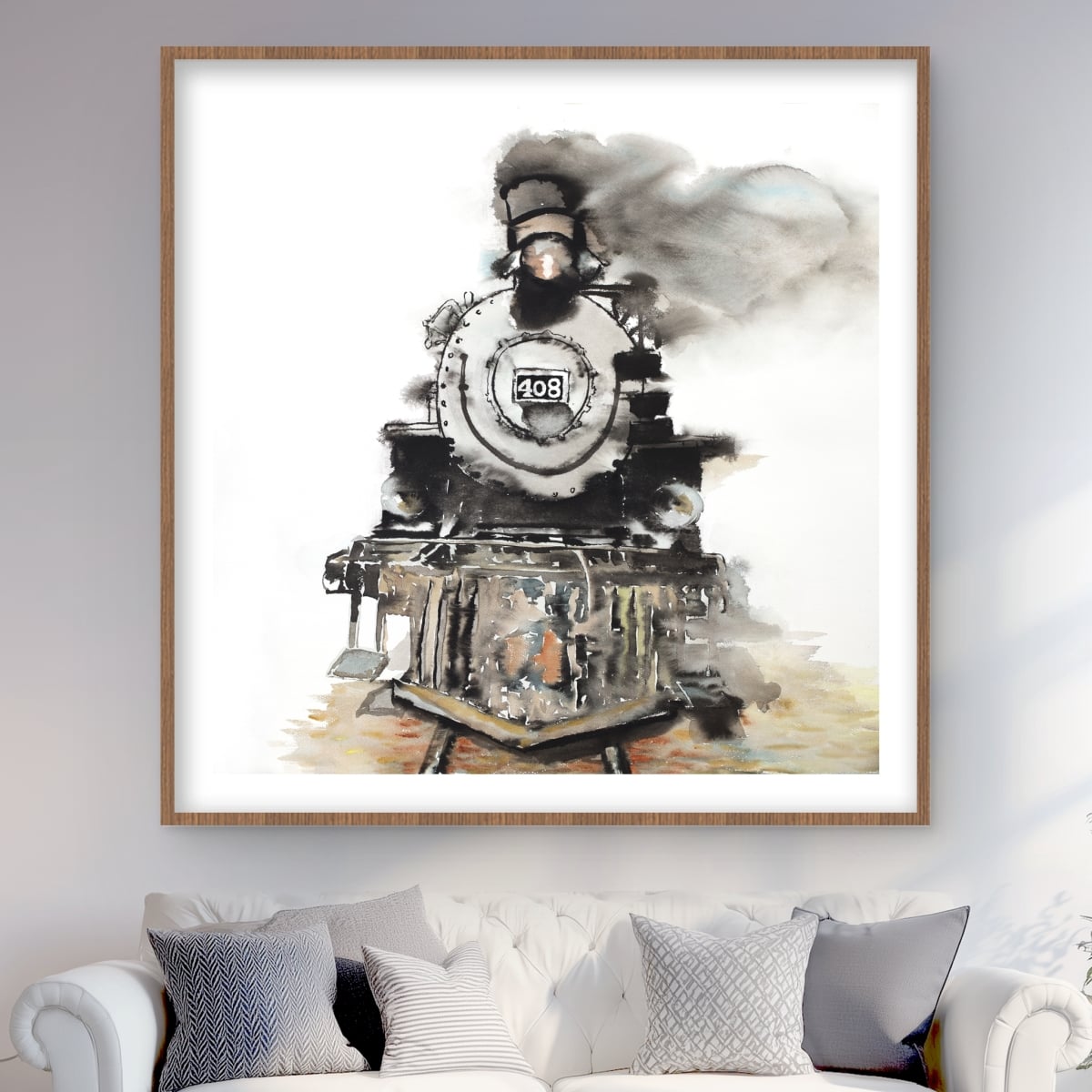 C1FM4848SV6C8L 48 x 48 in. Vintage Train Framed Matted Print - Home Decor Artwork