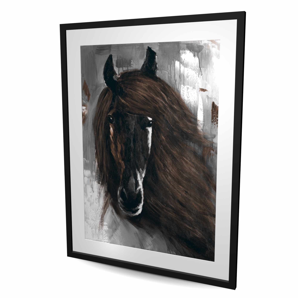 C1FM3648BMDKQS 36 x 48 in. Dark Brown Horse - Rustic Framed Matted Print for Home Decor