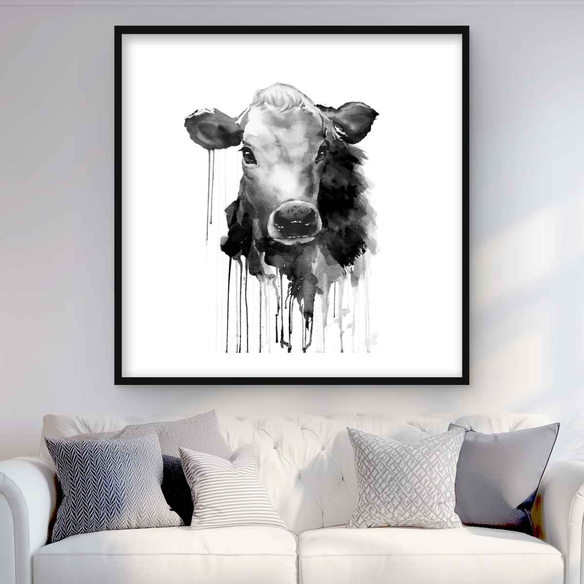 C1FM3636Y3OVSE 36 x 36 in. Jersey Cow Rustic Kitchen Framed Matted Print for Home Decor