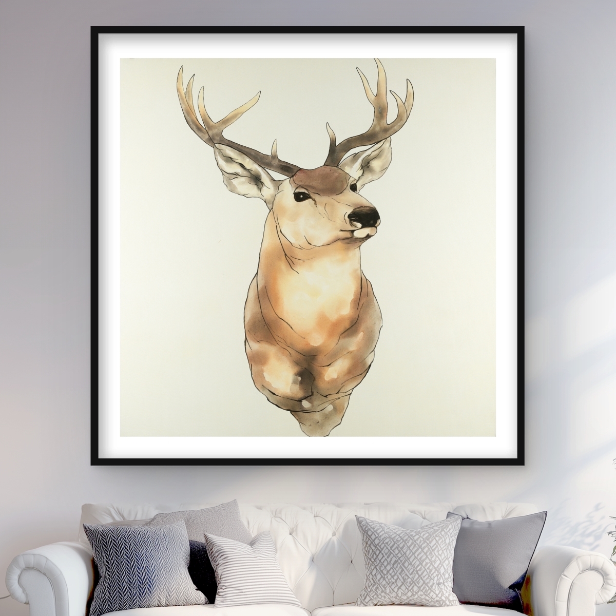 C1FM48489UFC8P 48 x 48 in. Deer Portrait - Rustic Wildlife Framed Matted Print Decor