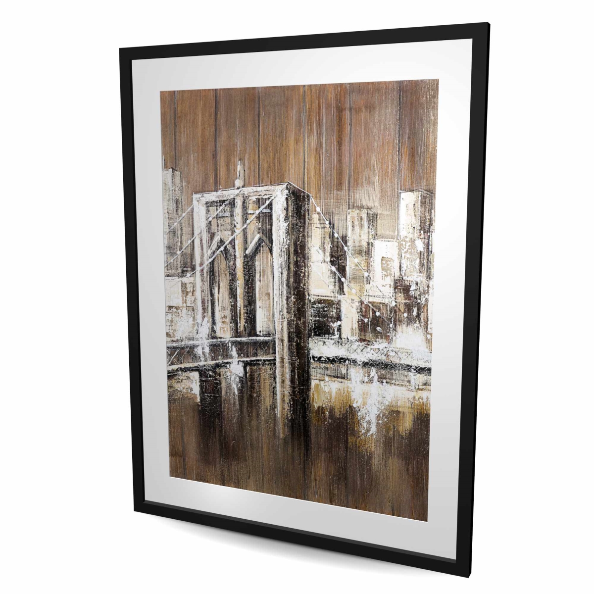 C1FM3648PY9YUU 36 x 48 in. Aged Finish Brooklyn Bridge Framed Matted Print - Home Decor
