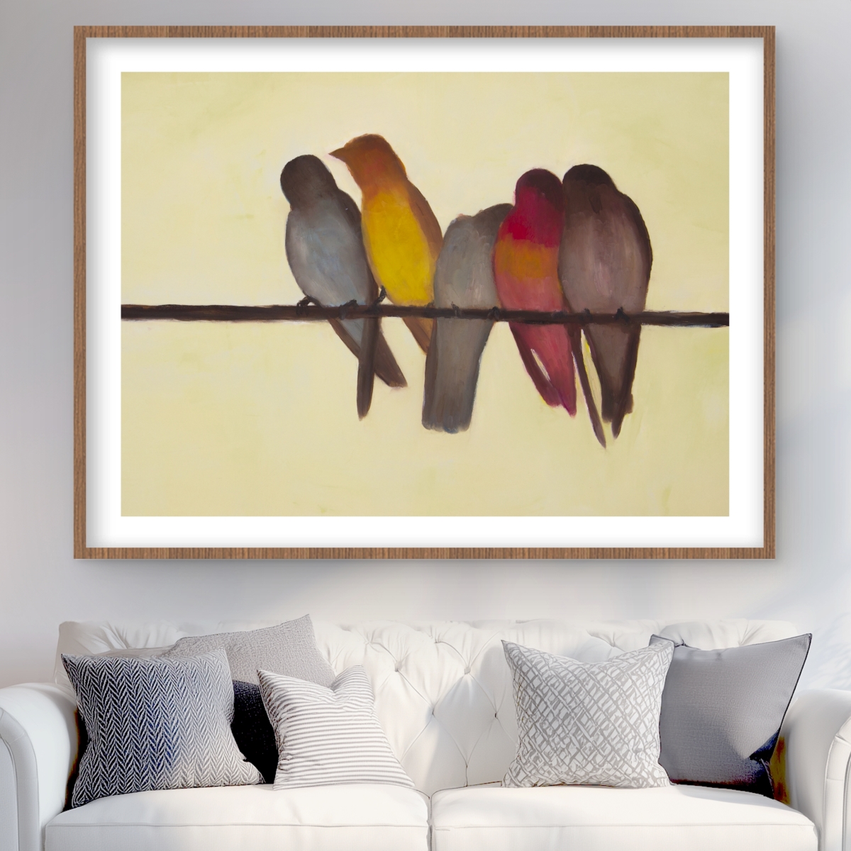 C1FM3648DORRX5 36 x 48 in. Five Birds on A Branch - Framed Matted Print for Home Decor