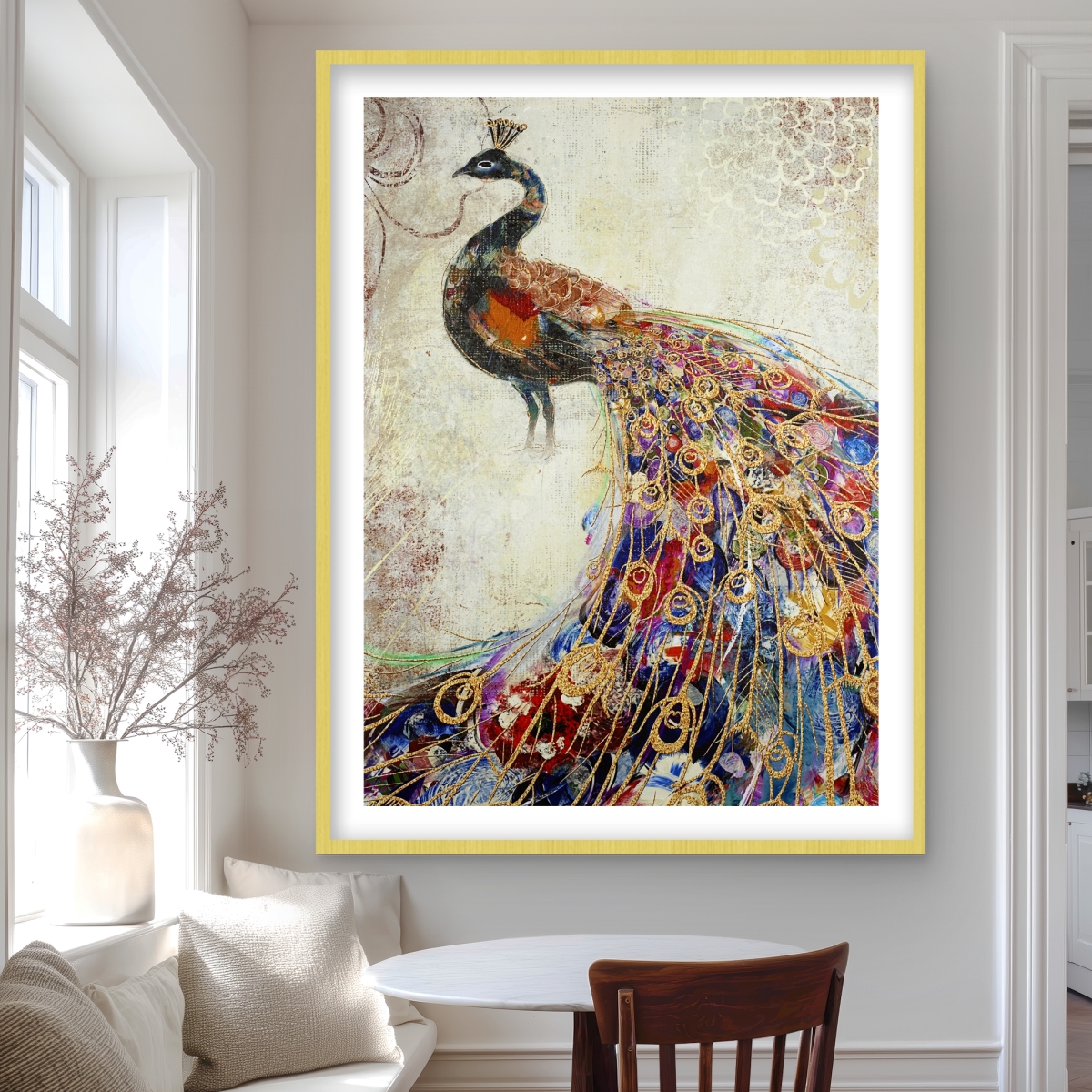 C1FM3648E1BMSW 36 x 48 in. Majestic Peacock - Exotic Orange Framed Matted Print Decor