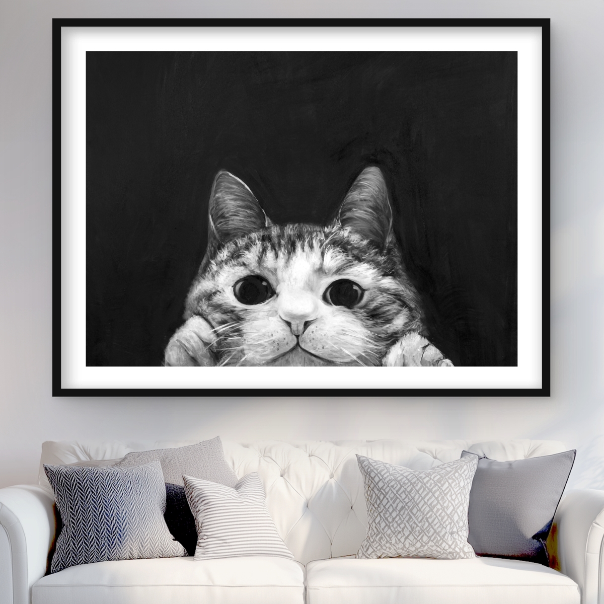 C1FM3648CRDCEG 36 x 48 in. Curious Cat - Black Framed Matted Print for Home Decor
