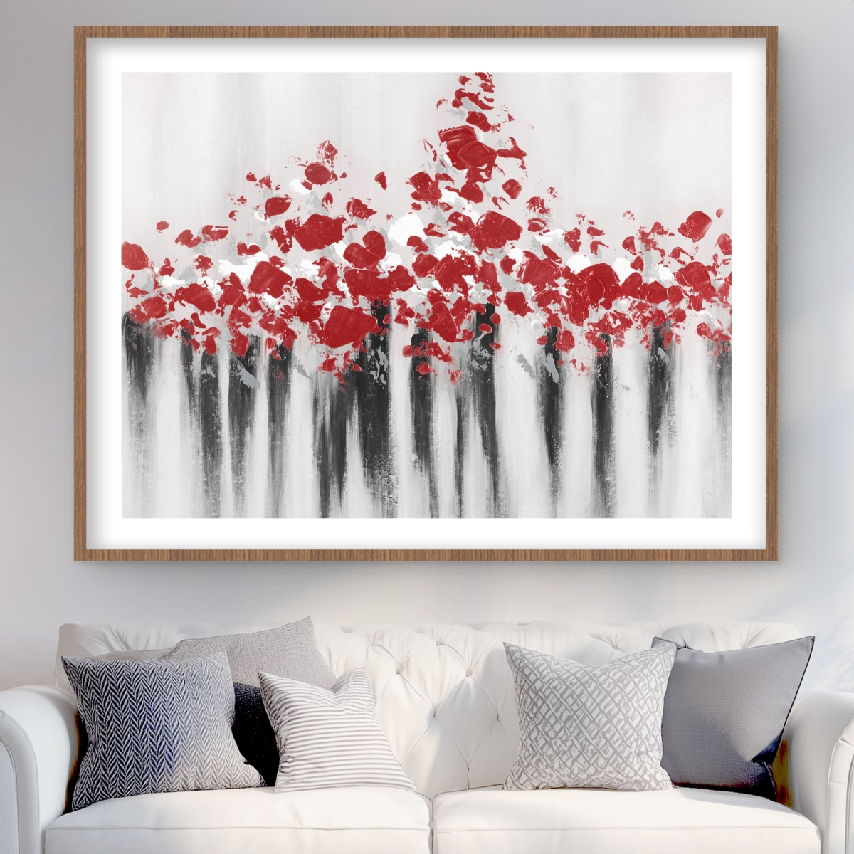 C1FM3648D6HARQ 36 x 48 in. Falling Red Dot - Gray Abstract Framed Matted Print Decor