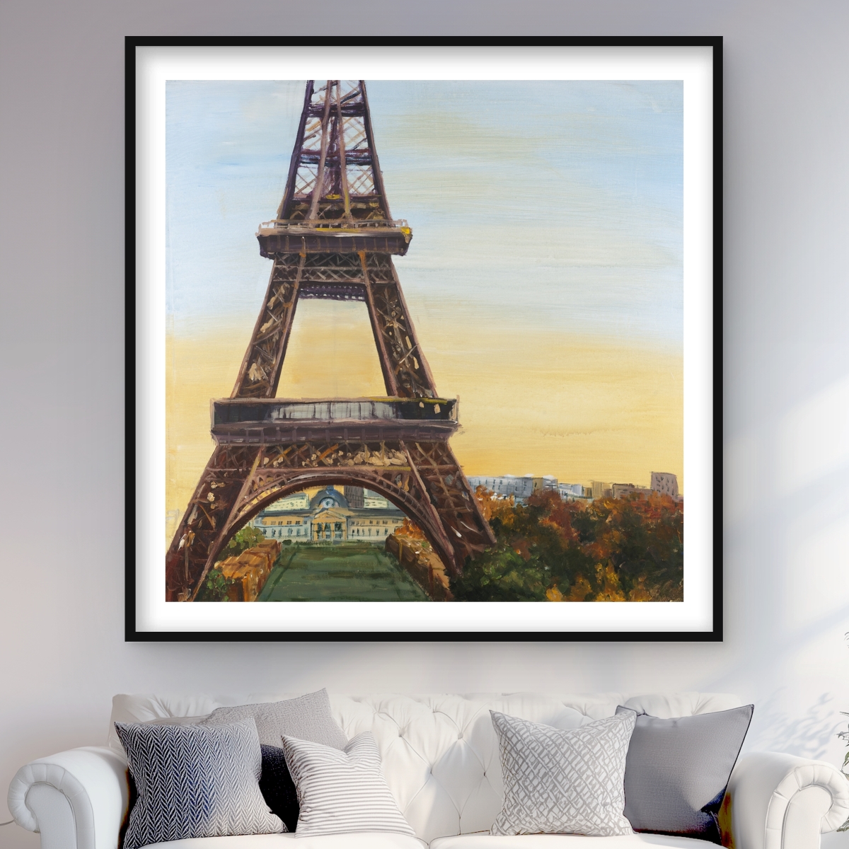 C1FM4848DD950T 48 x 48 in. Eiffel Tower by Dawn - Brown Contemporary Framed Print
