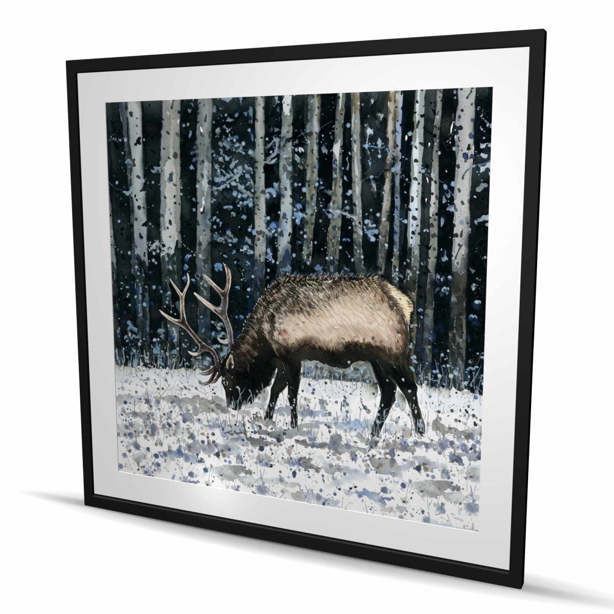C1FM4848DNER6U 48 x 48 in. Caribou in the Winter Forest - Rustic Framed Print for Decor