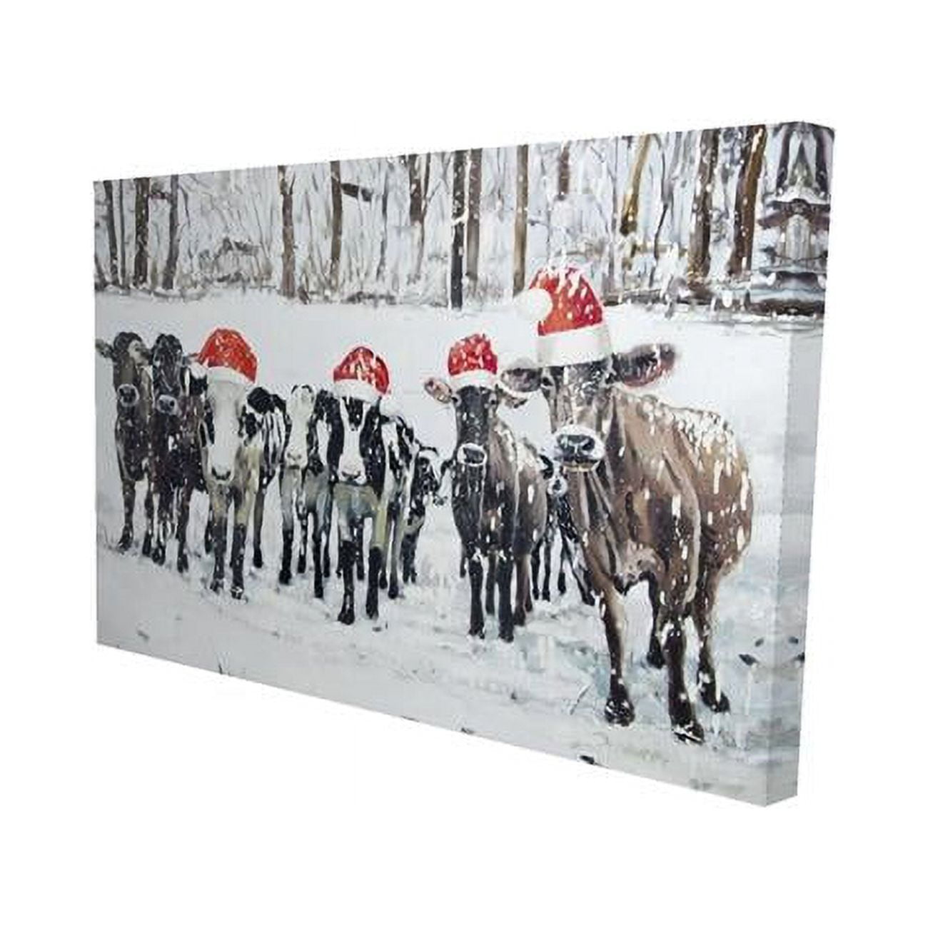 20 x 30 in. Curious Christmas Cows-Print on Canvas