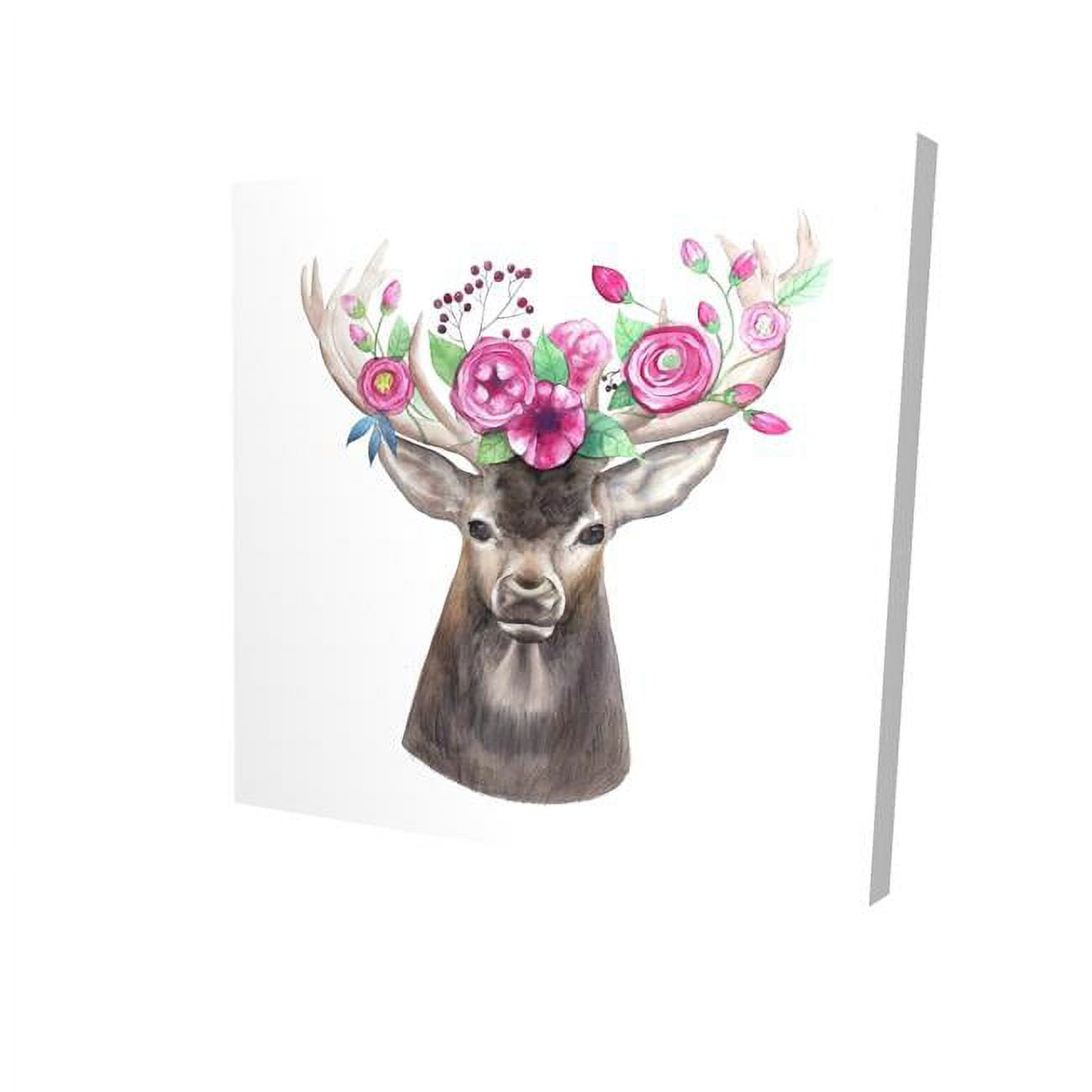 8 x 8 in. Deer Head with Flowers-Print on Canvas