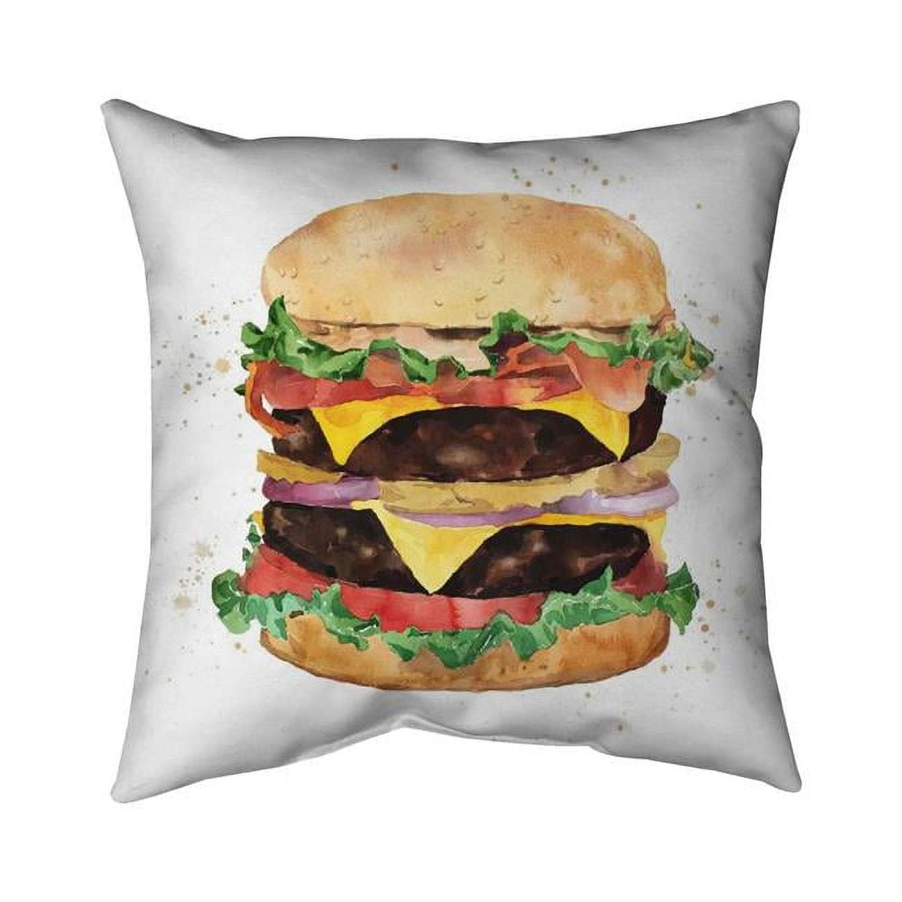 26 x 26 in. Watercolor All Dressed Double Cheeseburger-Double Sided Print Indoor Pillow