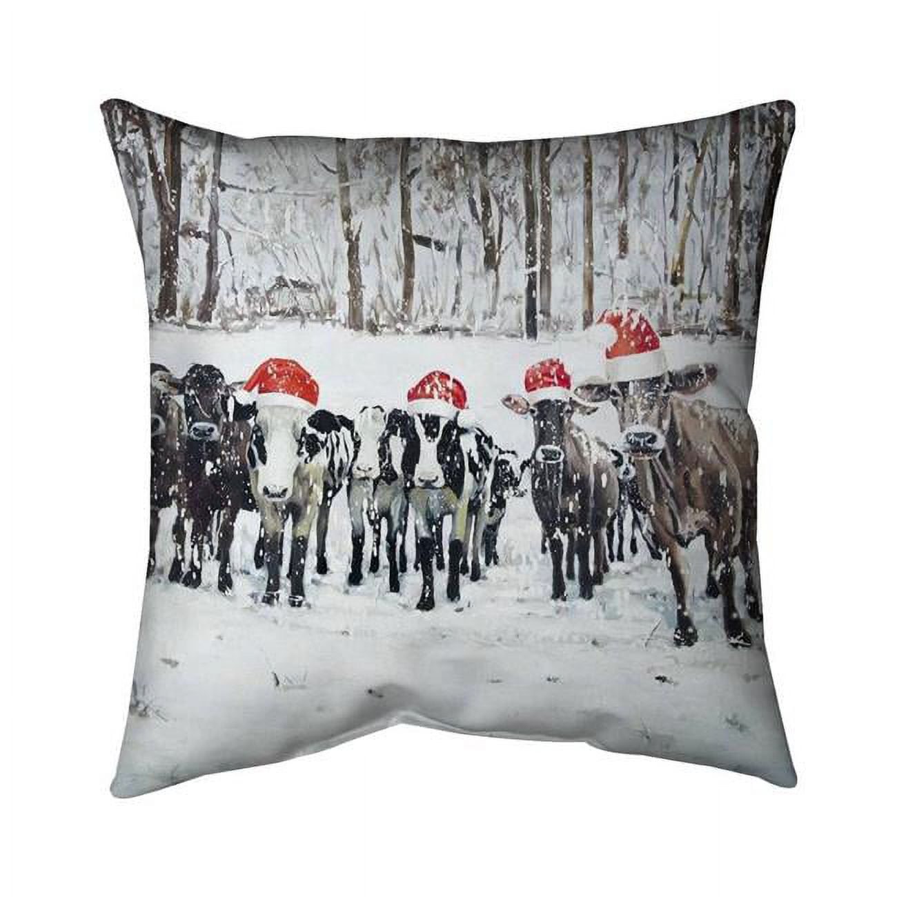 26 x 26 in. Curious Christmas Cows-Double Sided Print Indoor Pillow