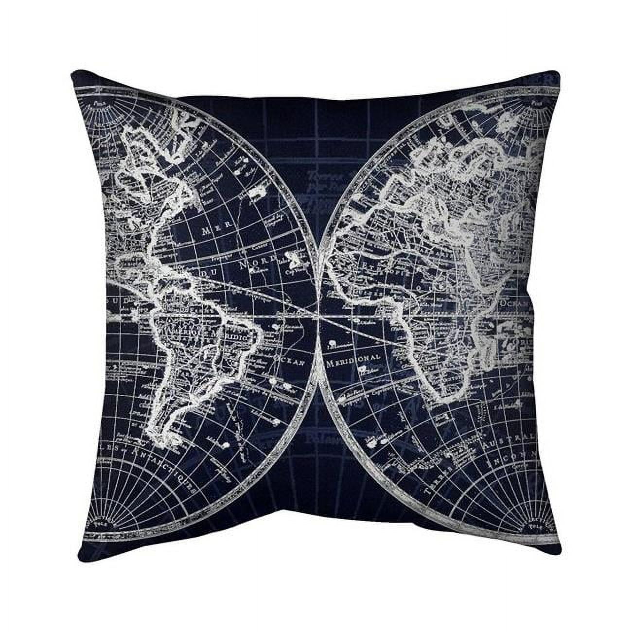 16 x 16 in. World Map Blue Print-Double Sided Print Indoor Pillow Cover