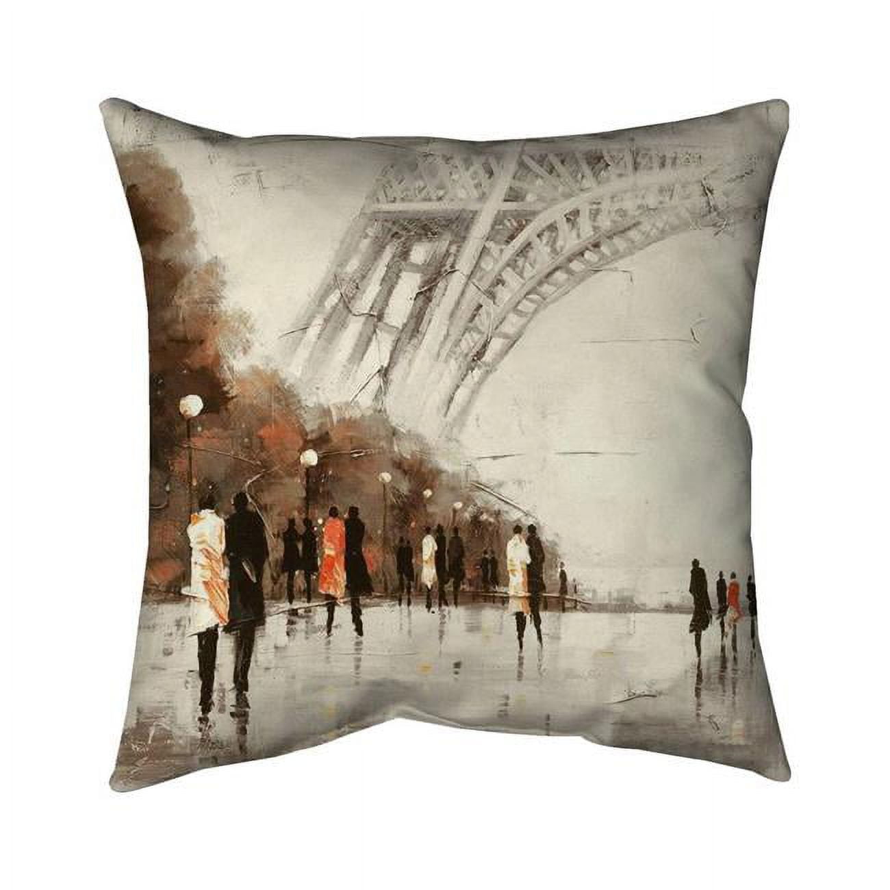 16 x 16 in. People Walking Near The Eiffel Tower-Double Sided Print Indoor Pillow Cover
