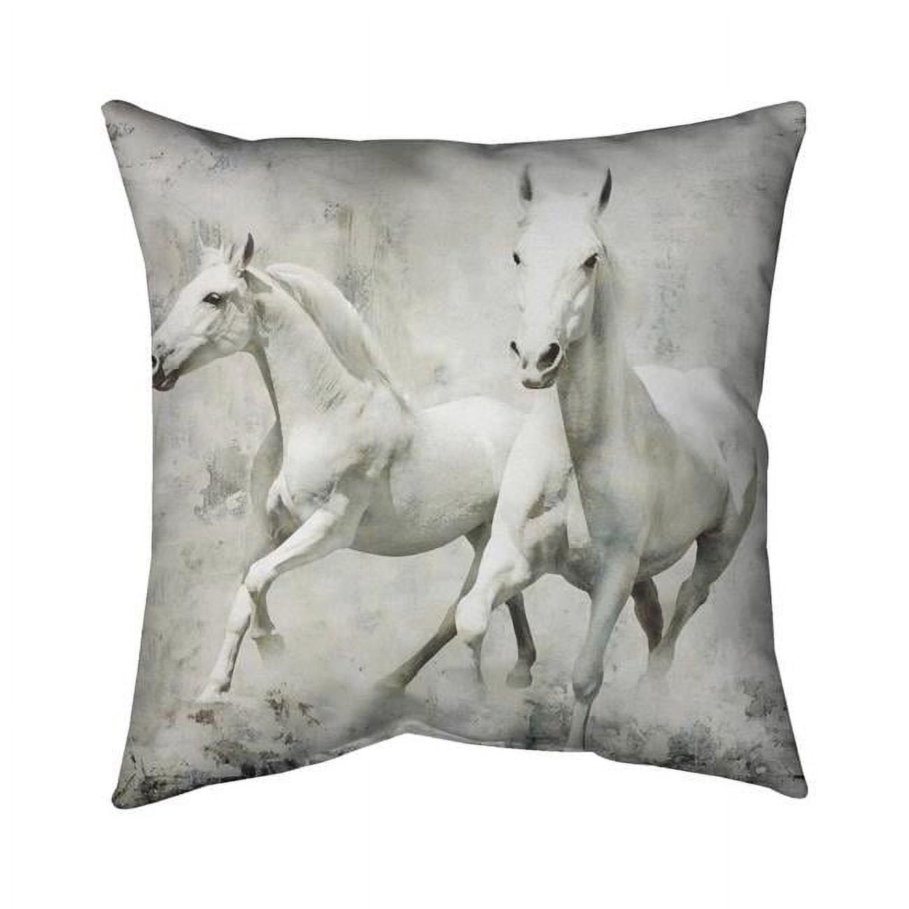 18 x 18 in. Two White Horse Running-Double Sided Print Indoor Pillow Cover