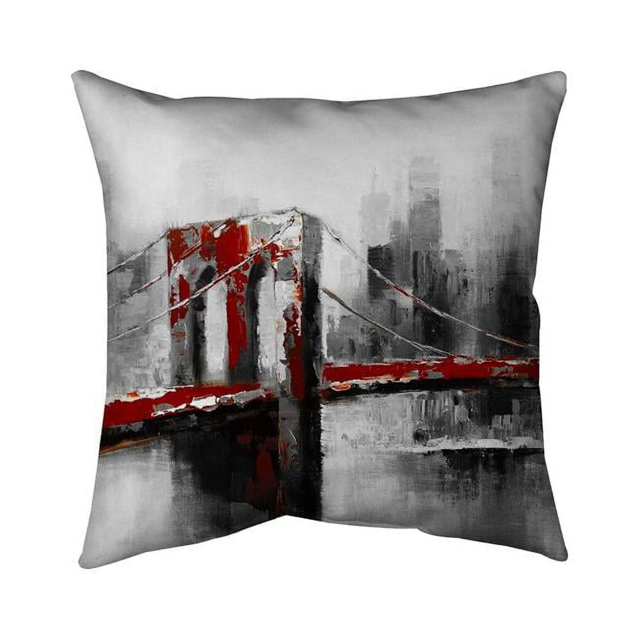 20 x 20 in. Abstract & Red Brooklyn Bridge-Double Sided Print Indoor Pillow Cover