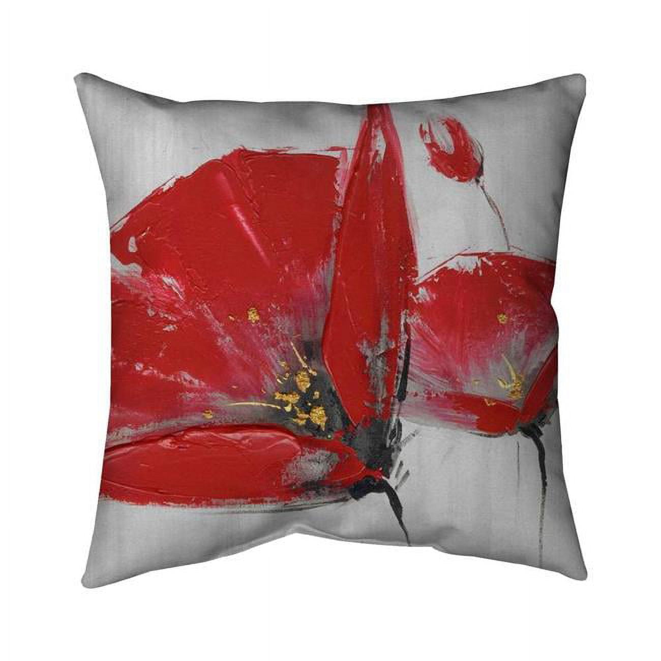 5543-1818-FL159 18 x 18 in. Three Red Flowers on Grey Background-Double Sided Print Indoor Pillow Cover