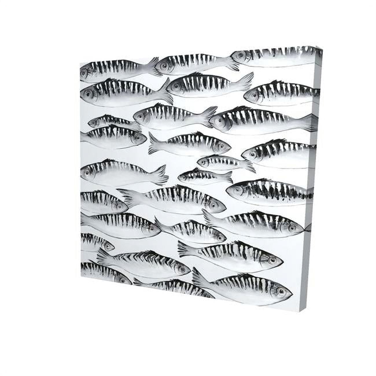 12 x 12 in. Grey Shoal of Fish-Print on Canvas