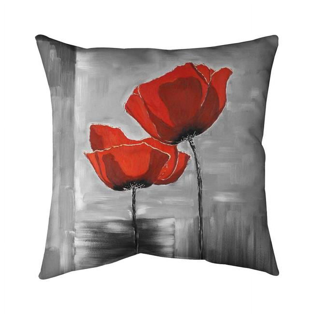 18 x 18 in. Two Red Flowers on A Greyscale Background-Double Sided Print Indoor Pillow Cover