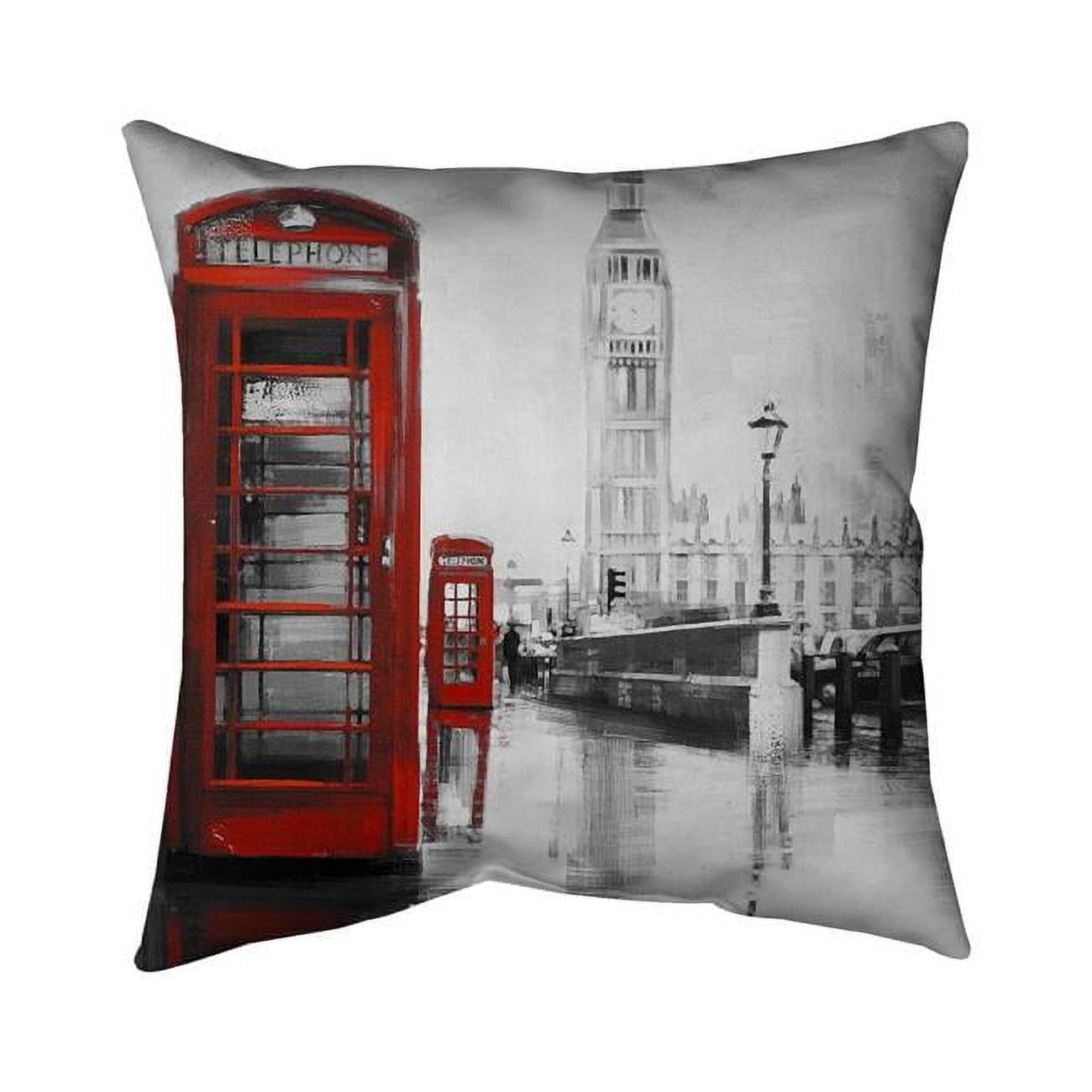 26 x 26 in. Red Phonebooth with The Big Ben-Double Sided Print Indoor Pillow Cover