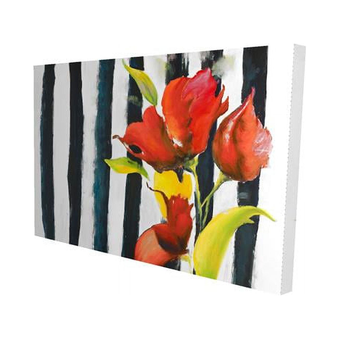 12 x 18 in. Flowers on Black & White Stripes-Print on Canvas