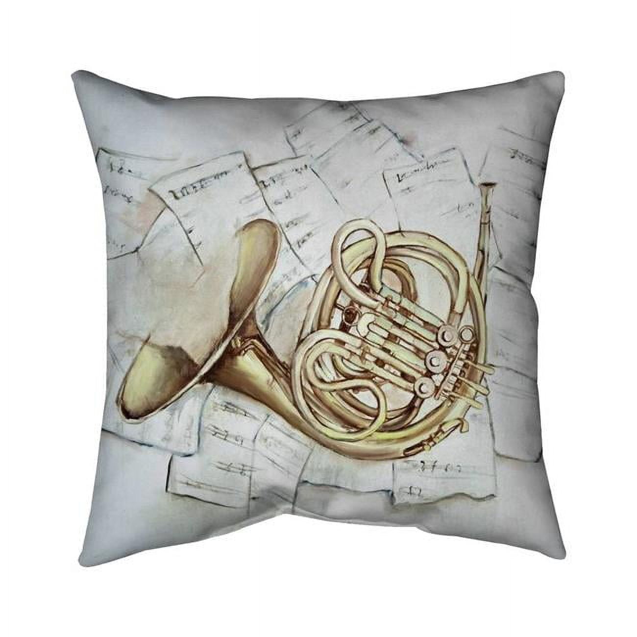 5543-1818-MU43 18 x 18 in. Horn on Music Sheet-Double Sided Print Indoor Pillow Cover