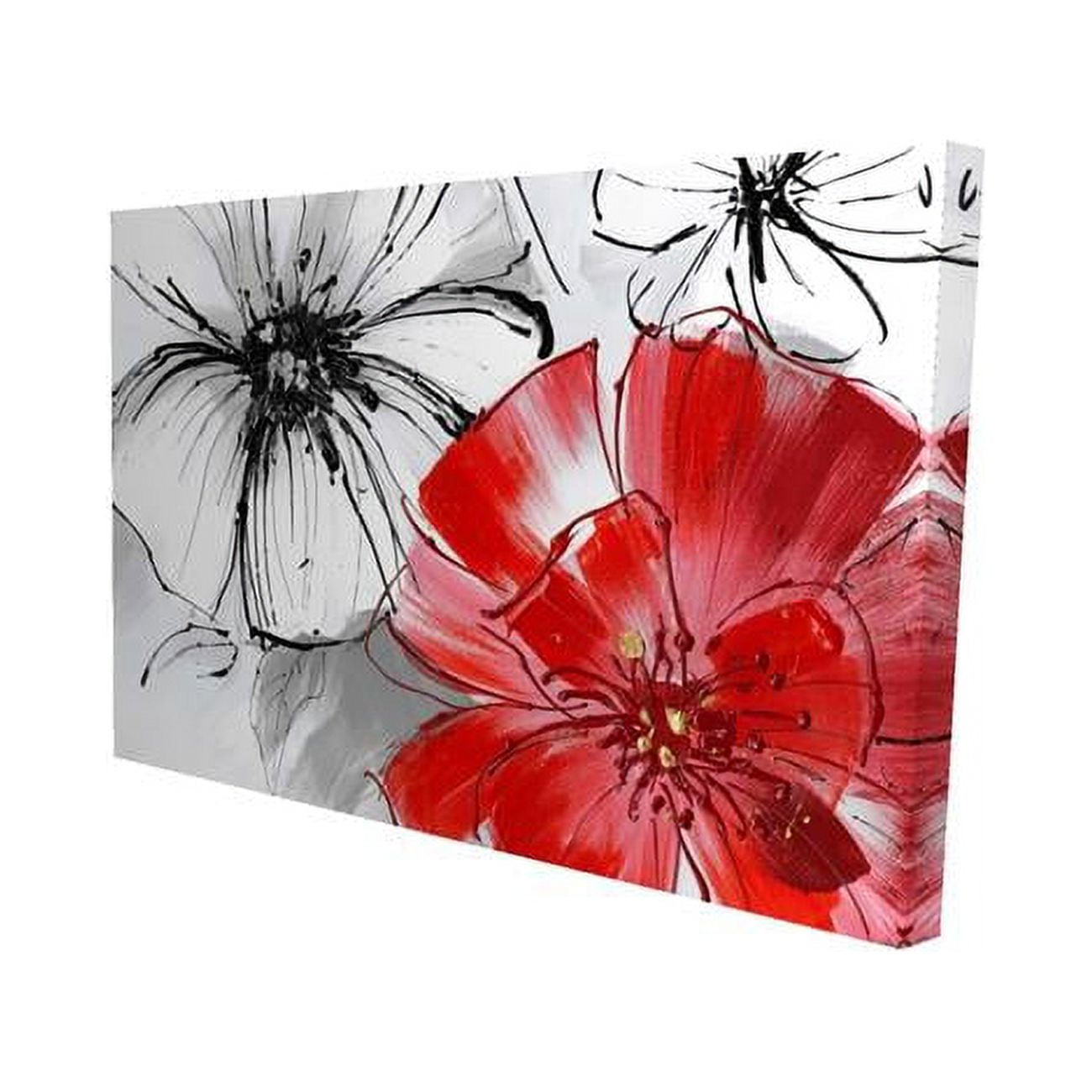 12 x 18 in. Red & White Flowers Sketch-Print on Canvas