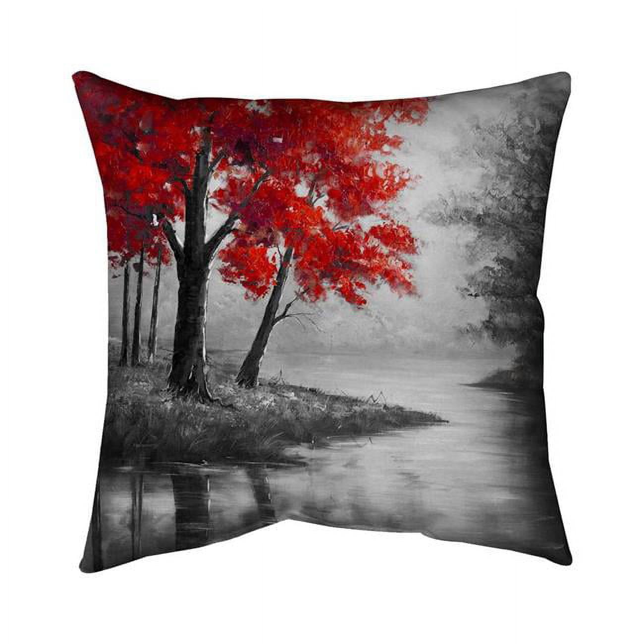 16 x 16 in. Red Trees & Lake-Double Sided Print Indoor Pillow Cover