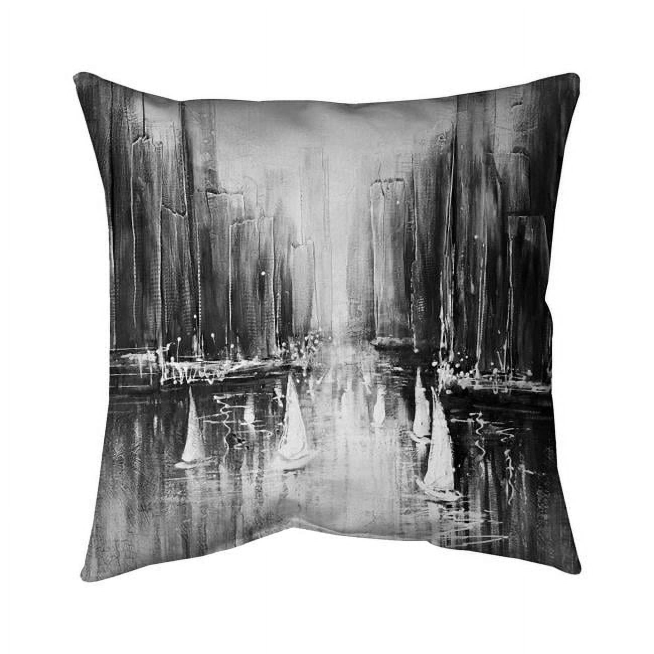 5543-1818-CO4 18 x 18 in. Greyscale Boats on the Water-Double Sided Print Indoor Pillow Cover
