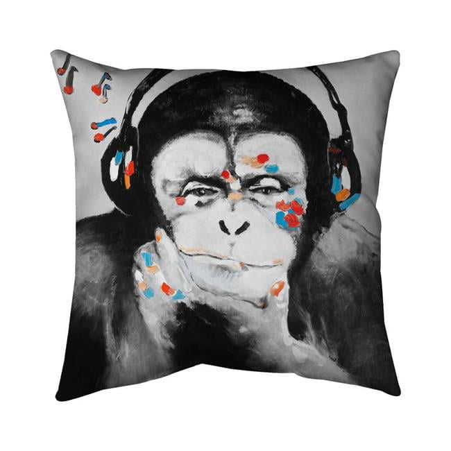 20 x 20 in. Monkey with Headphones-Double Sided Print Indoor Pillow Cover